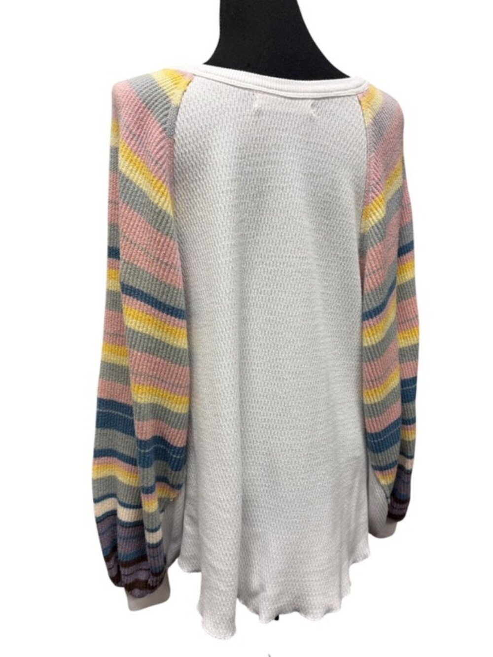 We The Free Free People Waffle Knit Striped Balloon Sleeve Top S - Picture 9 of 12